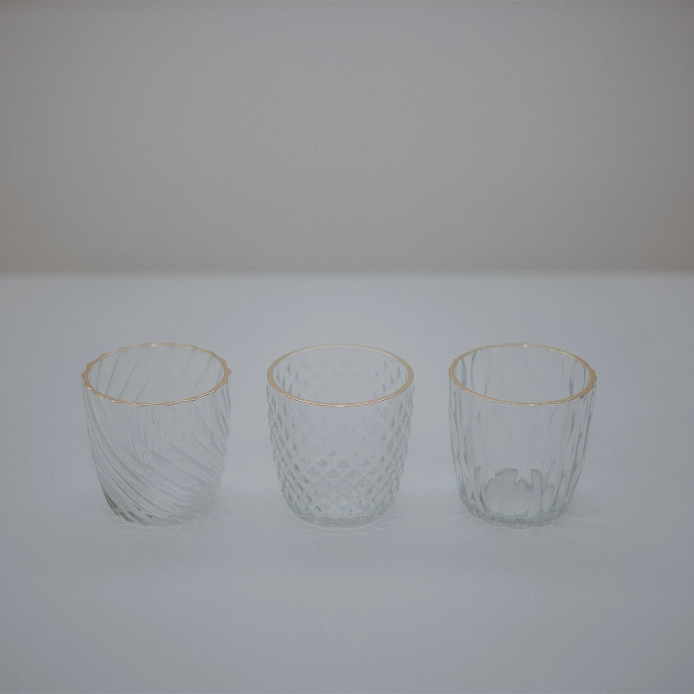 Teelichthalter aus Klarglas mit Goldrand 3er Set